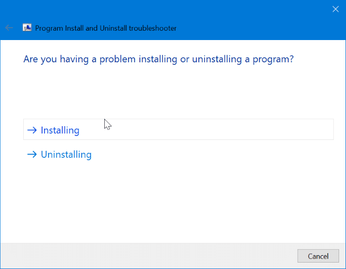Solucionador de problemas de instalação e desinstalação de programas para Windows 10