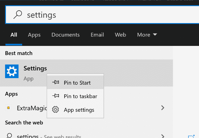 Para criar um atalho na área de trabalho para o aplicativo Configurações