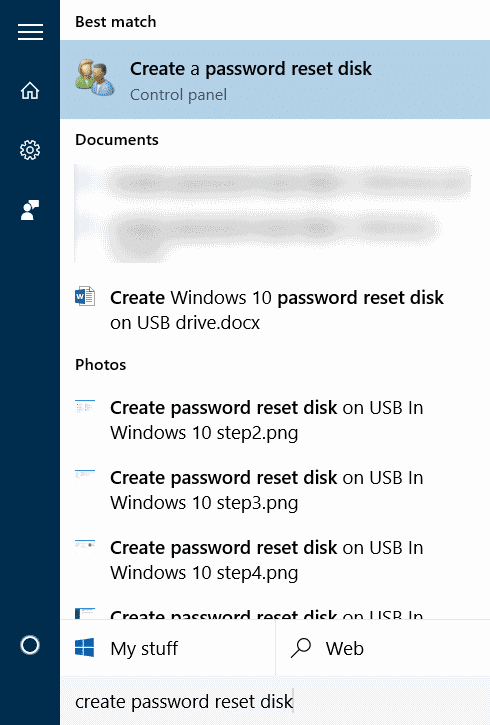 Criando um disco de redefinição de senha em uma unidade USB no Windows 10