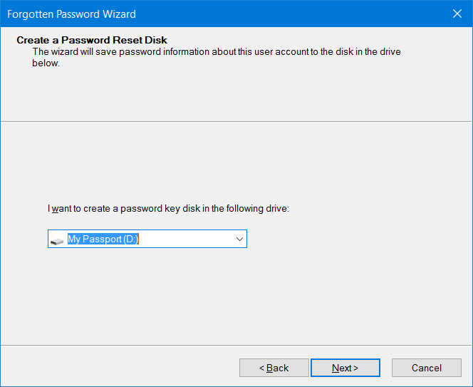 Criando um disco de redefinição de senha em uma unidade USB no Windows 10