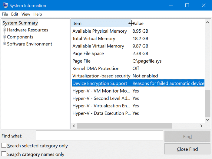 Ativar a criptografia do dispositivo no Windows 10 Home Edition 1 Verifique se o seu PC suporta criptografia de dispositivo