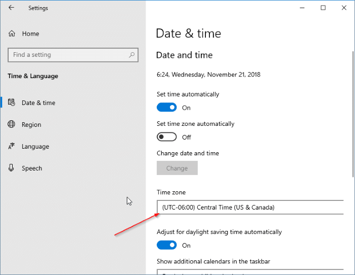 Correção: data e hora erradas no Windows 10 2 Defina o fuso horário certo