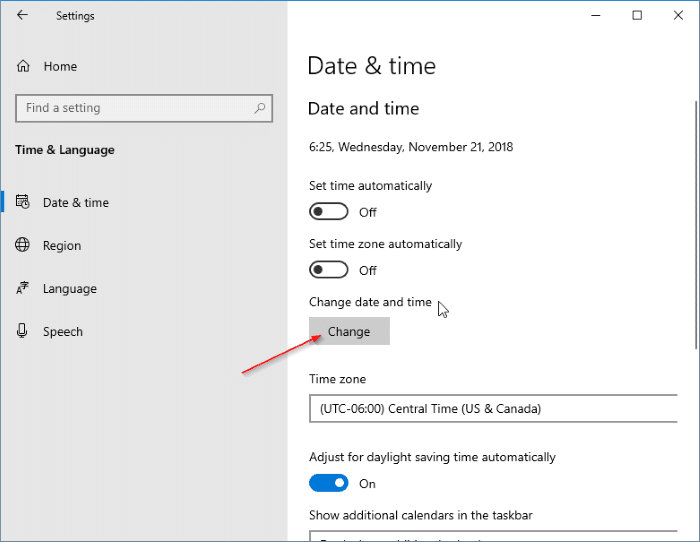 Correção: data e hora erradas no Windows 10 6 Definir data e hora manualmente
