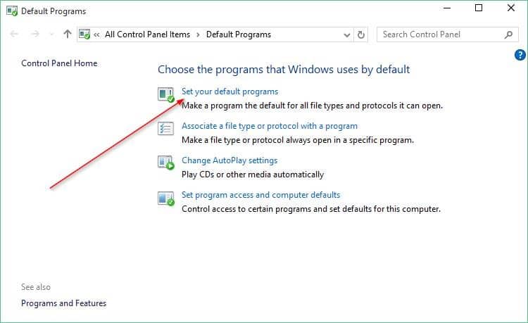 Torne o Chrome o padrão usando Programas padrão