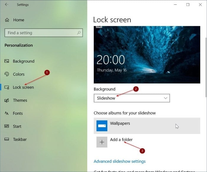 Girar automaticamente a imagem de fundo da tela de bloqueio no Windows 10