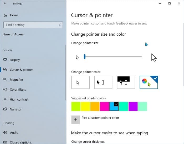 Definir cor personalizada para o ponteiro do mouse no Windows 10