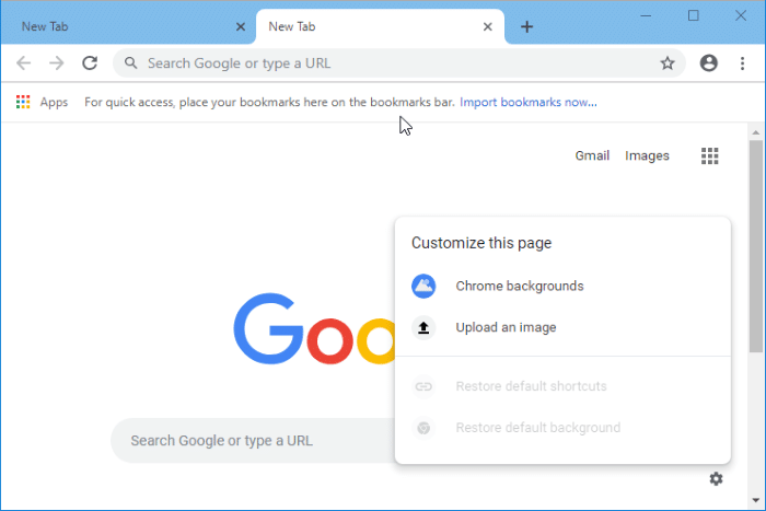 Definir uma imagem como plano de fundo da página de nova guia do Chrome