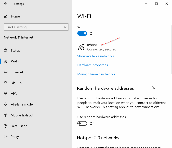 Definir uma conexão Wi-Fi como medida no Windows 10