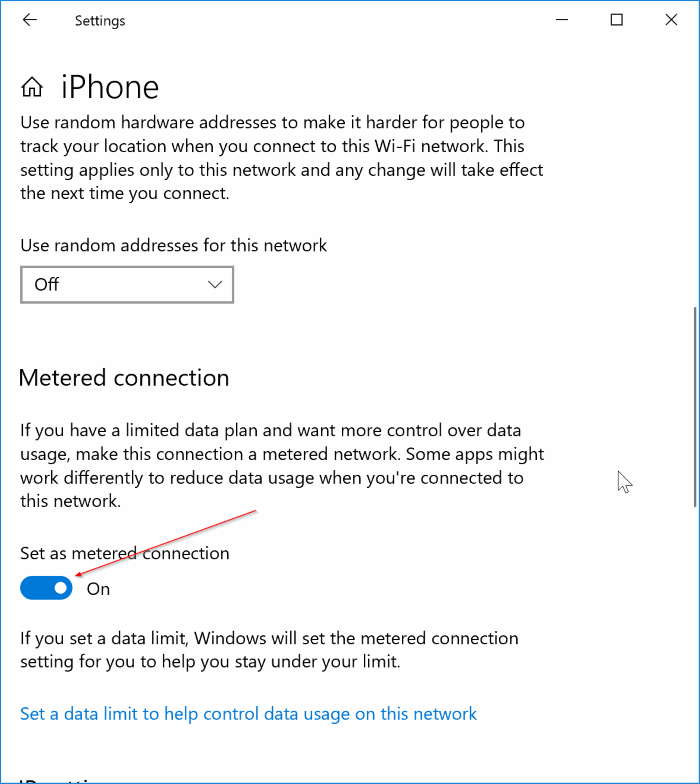 Definir uma conexão Wi-Fi como medida no Windows 10