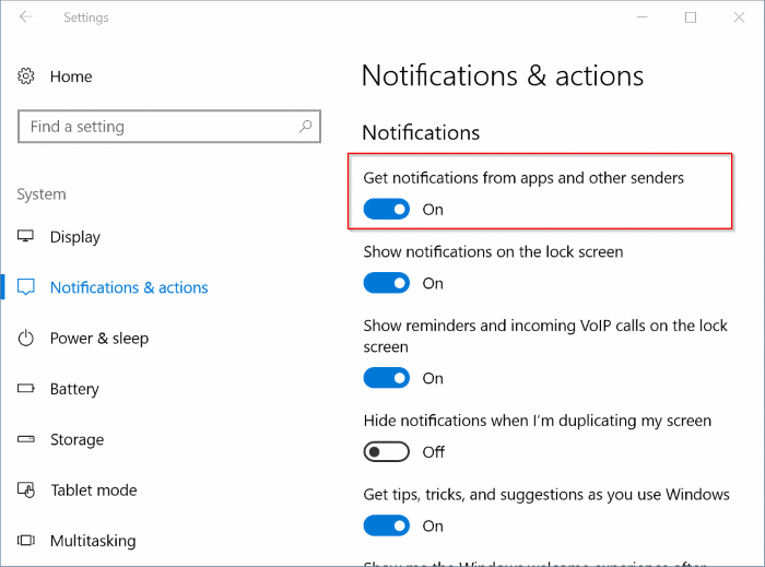 Desabilitar notificações da área de trabalho para aplicativos específicos no Windows 10 2 Desabilitar notificações da área de trabalho para aplicativos específicos no Windows 10