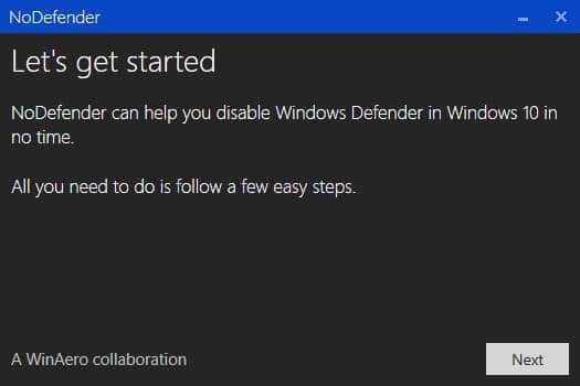 Use o NoDefender para desabilitar o Windows Defender permanentemente no Windows 10