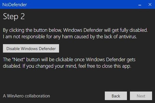 Use o NoDefender para desabilitar o Windows Defender permanentemente no Windows 10