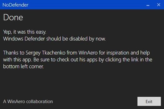 Use o NoDefender para desabilitar o Windows Defender permanentemente no Windows 10