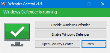 Use o Defender Control para desabilitar o Windows Defender