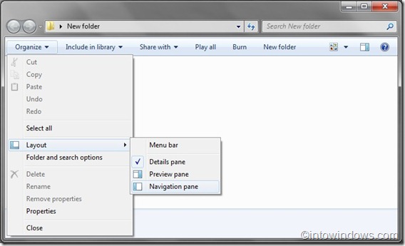 Como ocultar/desativar o painel de navegação (painel esquerdo) e o painel de detalhes no Windows 7 Explorer