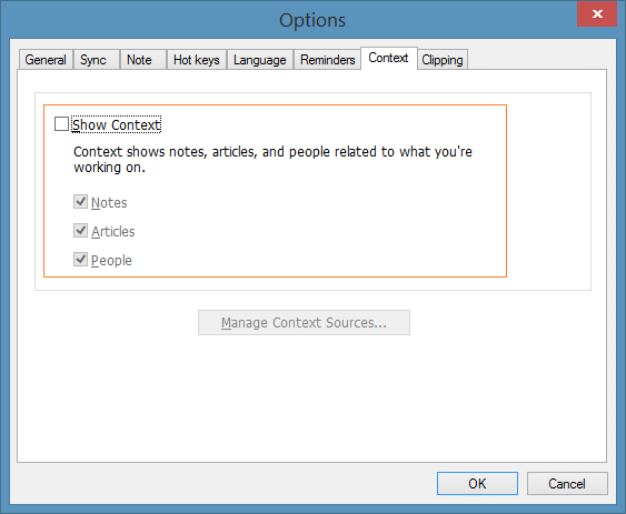 Desativar o contexto (relacionado ao que você está trabalhando)