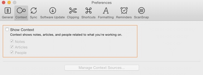 Desativar Relacionado ao que você está trabalhando no Mac