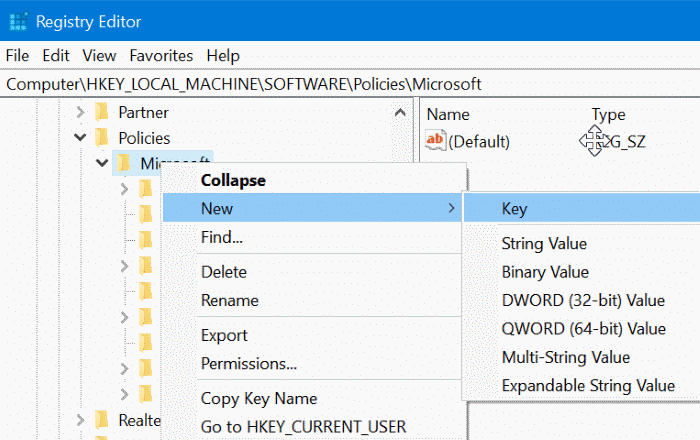 Desative a navegação InPrivate via Registro