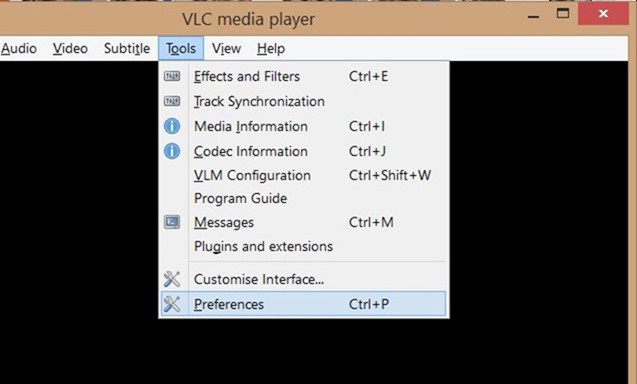 Desative as legendas por padrão no VLC Player Step1
