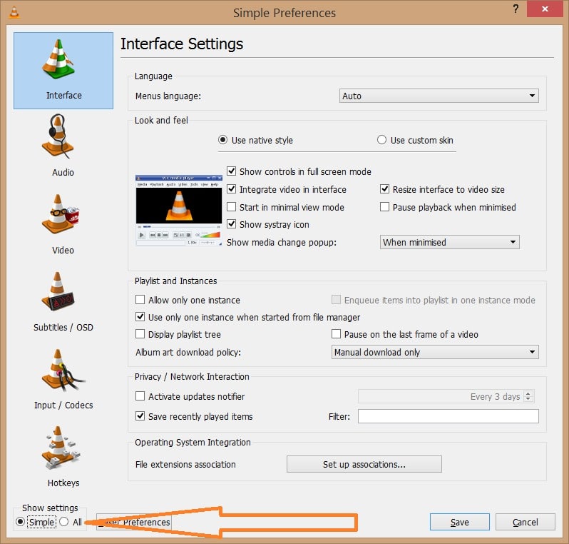 Desative as legendas por padrão no VLC Player Step2