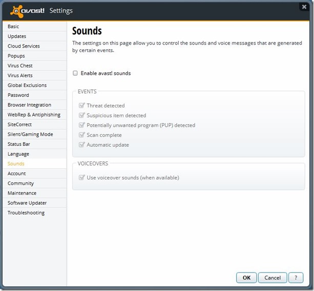 Desative o Avast! Sons antivírus e notificações de voz 4 Desative o Avast! Sons antivírus e notificações de voz