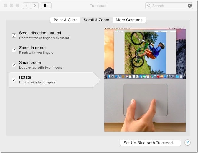 Para ativar ou desativar um gesto do trackpad