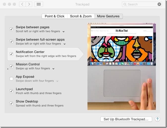 Para ativar ou desativar um gesto do trackpad