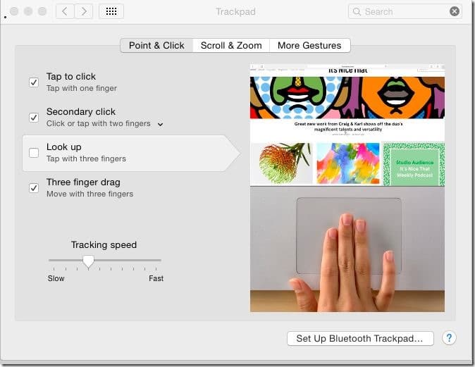 Para ativar ou desativar um gesto do trackpad