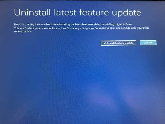 Desinstale as atualizações do Windows 10 por meio de opções avançadas de inicialização