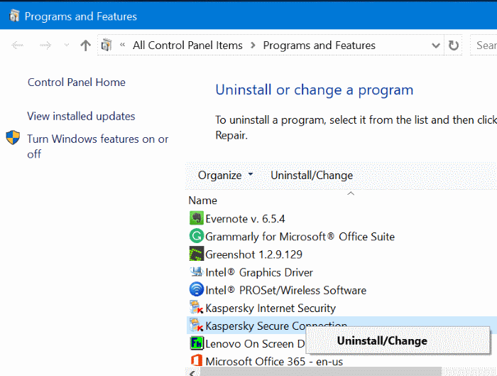 Como desinstalar e remover o Kaspersky Secure Connection 2 Desinstale e remova o Kaspersky Secure Connection