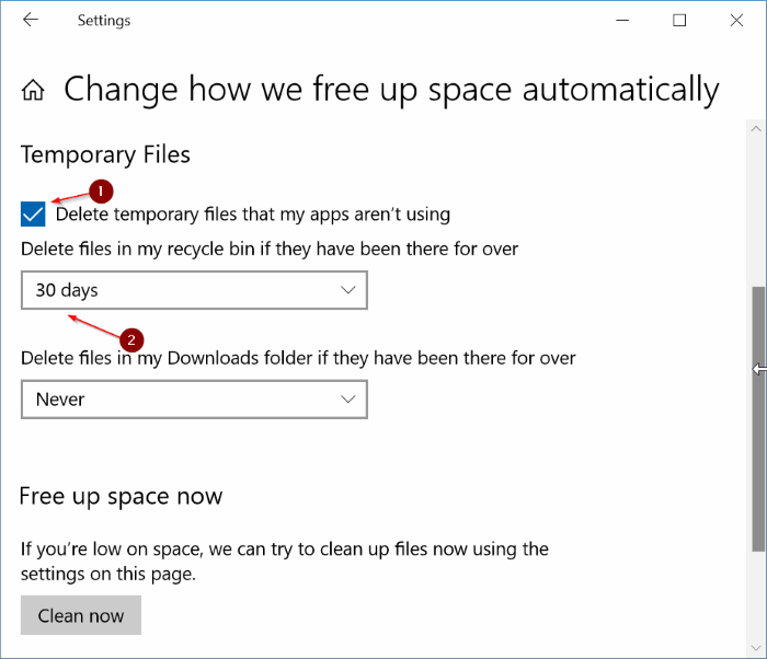 Exclua automaticamente arquivos antigos da Lixeira
