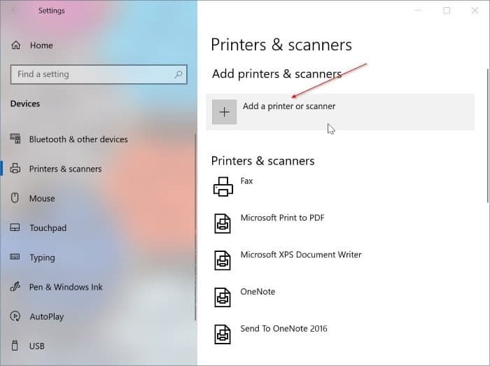 Erro de congestionamento de impressora no Windows 10, mesmo após a remoção do papel da impressora 2 Remova e adicione a impressora nas configurações