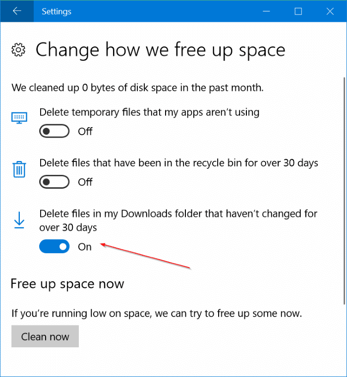 Exclua automaticamente os arquivos inalterados da pasta Downloads no Windows 10