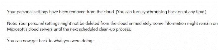 Excluir dados de configurações de sincronização da conta da Microsoft