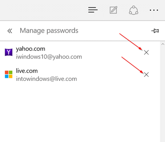 Para limpar senhas individuais do Edge legado