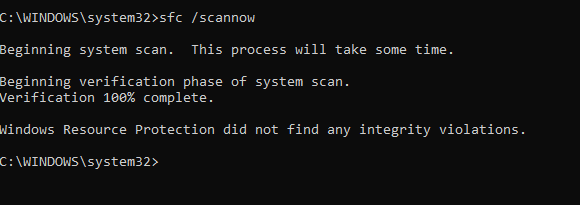 Execute o Verificador de arquivos do sistema no Windows 10