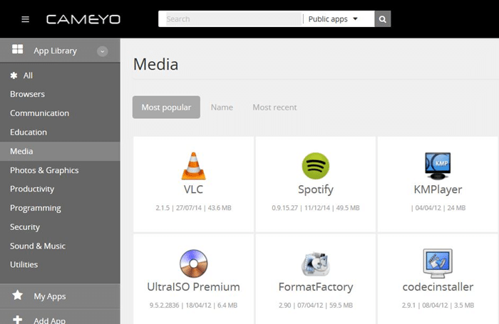 Programas virtualizados disponíveis