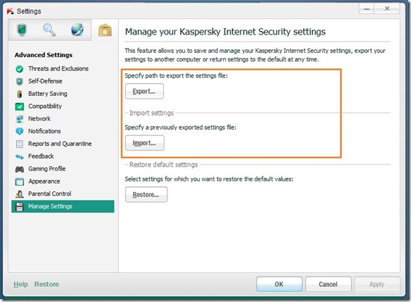 Como exportar ou importar configurações da Kaspersky 3 Como exportar ou importar configurações da Kaspersky