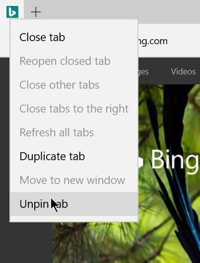 Para desafixar uma guia fixada no navegador Edge