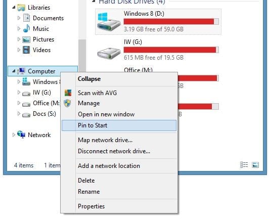 Como adicionar meu computador à tela inicial do Windows 8