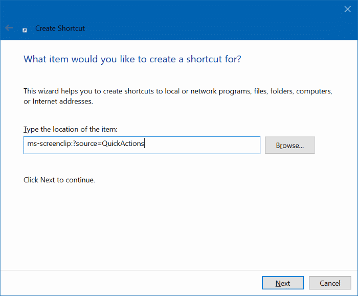 Pin Screen Snip na barra de tarefas no Windows 10