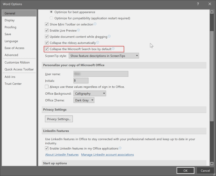 Habilitar ou desabilitar a caixa de pesquisa em aplicativos do Office 365