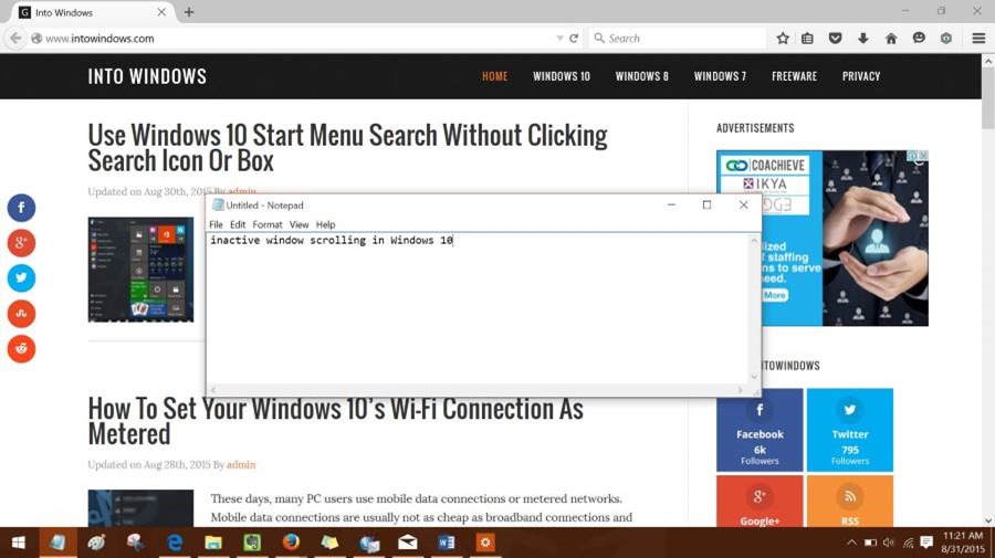 O que é o recurso de rolagem de janela inativa?