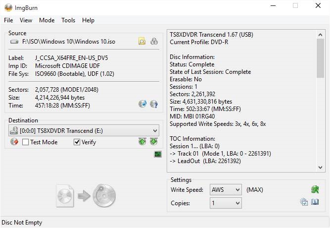 DVD inicializável do Windows 10 usando ImgBurn