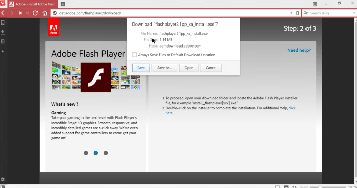 Instale o Adobe Flash Player para o navegador Vivaldi