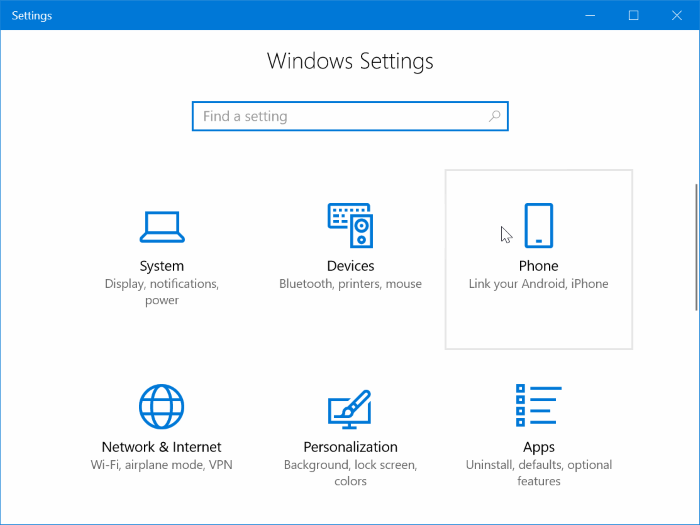 Vinculando o iPhone ao PC com Windows 10