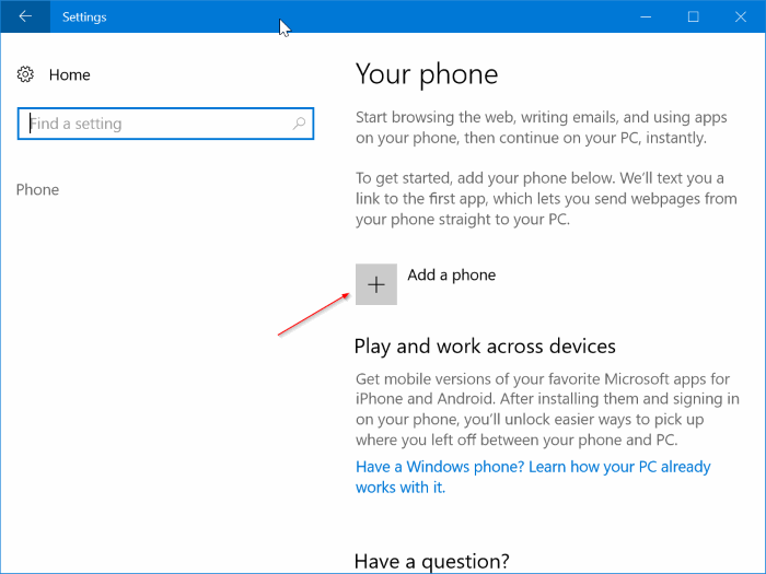 Vinculando o iPhone ao PC com Windows 10
