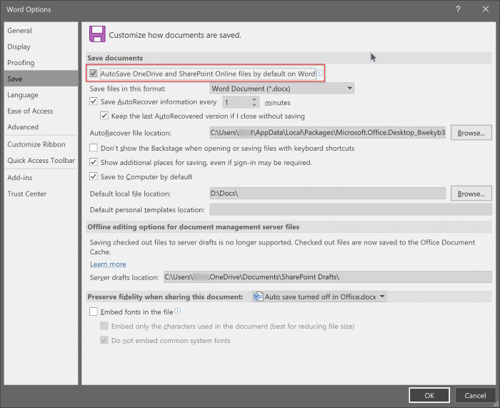 Verifique se o AutoSave está desabilitado