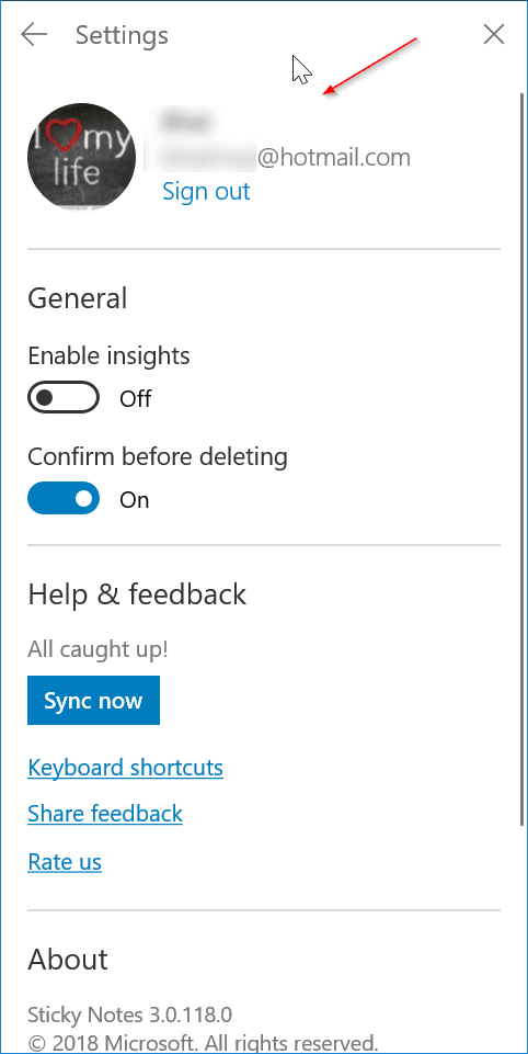 Verifique se você entrou no Sticky Notes