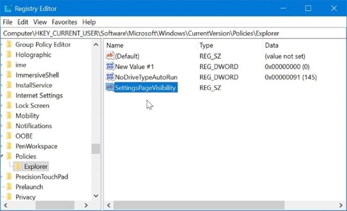 3 maneiras de ocultar páginas específicas do aplicativo de configurações no Windows 10 5 Ocultar páginas específicas de Configurações via Registro